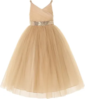V-Neck Tulle Flower Girl Dresses for Wedding Toddler Junior Bridesmaid 218