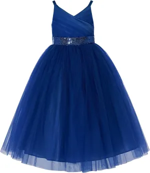V-Neck Tulle Flower Girl Dresses for Wedding Toddler Junior Bridesmaid 218
