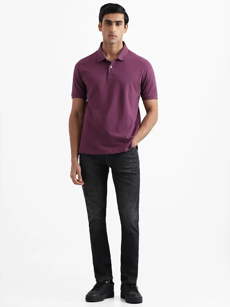 WES Casuals Solid Mauve Cotton Blend Relaxed-Fit T-Shirt