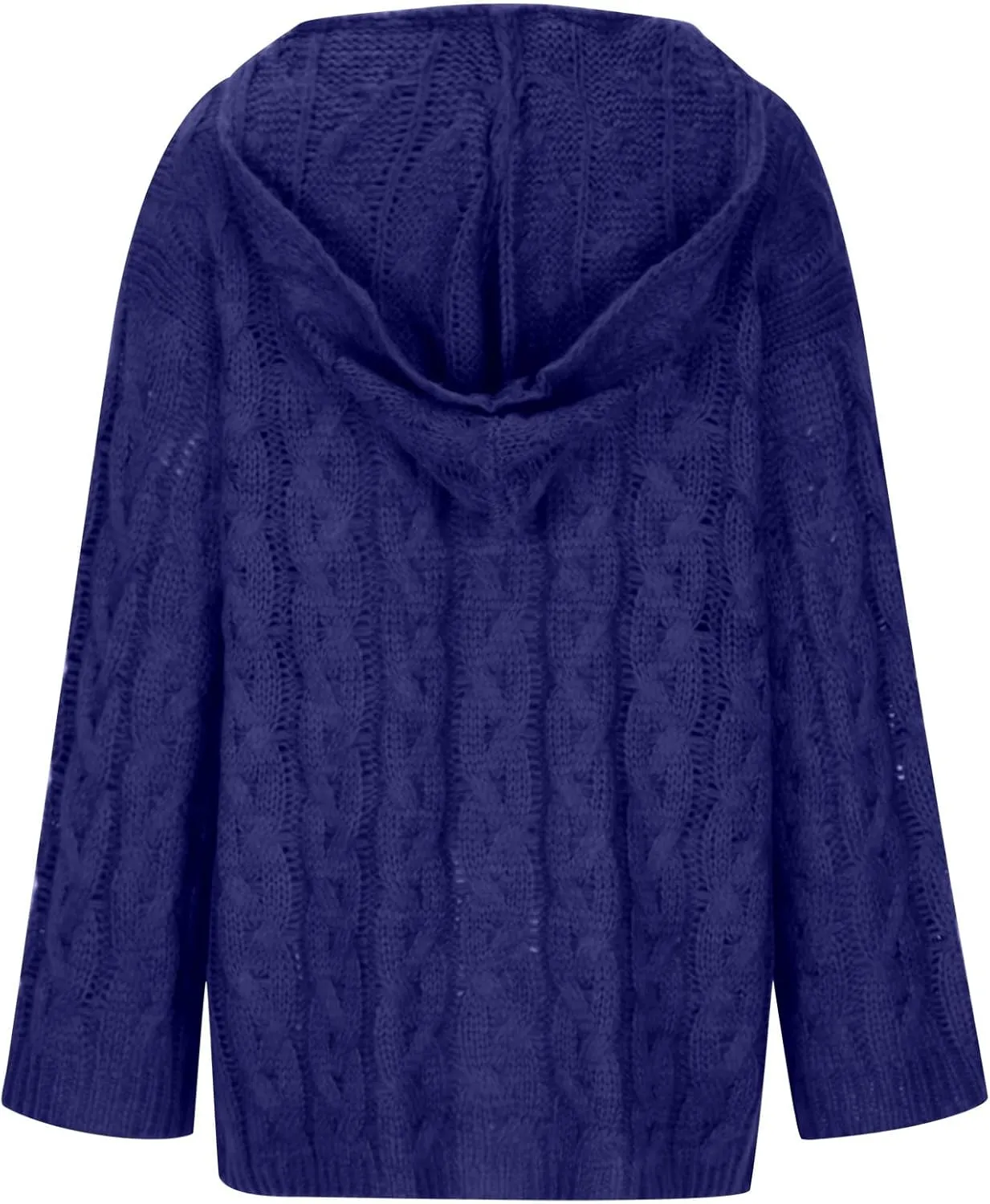 Women Chunky Cable Knit Hooded Sweater, Solid Color V-Neck Casual Pullover Long Sleeve Oversized Comfy Sweaters Top