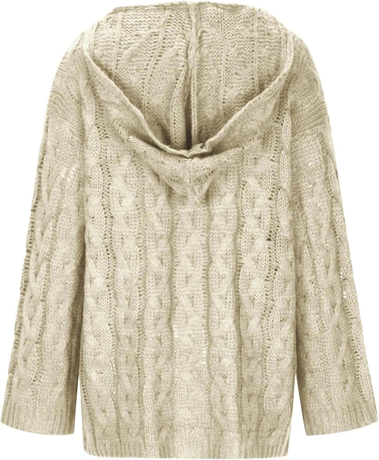 Women Chunky Cable Knit Hooded Sweater, Solid Color V-Neck Casual Pullover Long Sleeve Oversized Comfy Sweaters Top