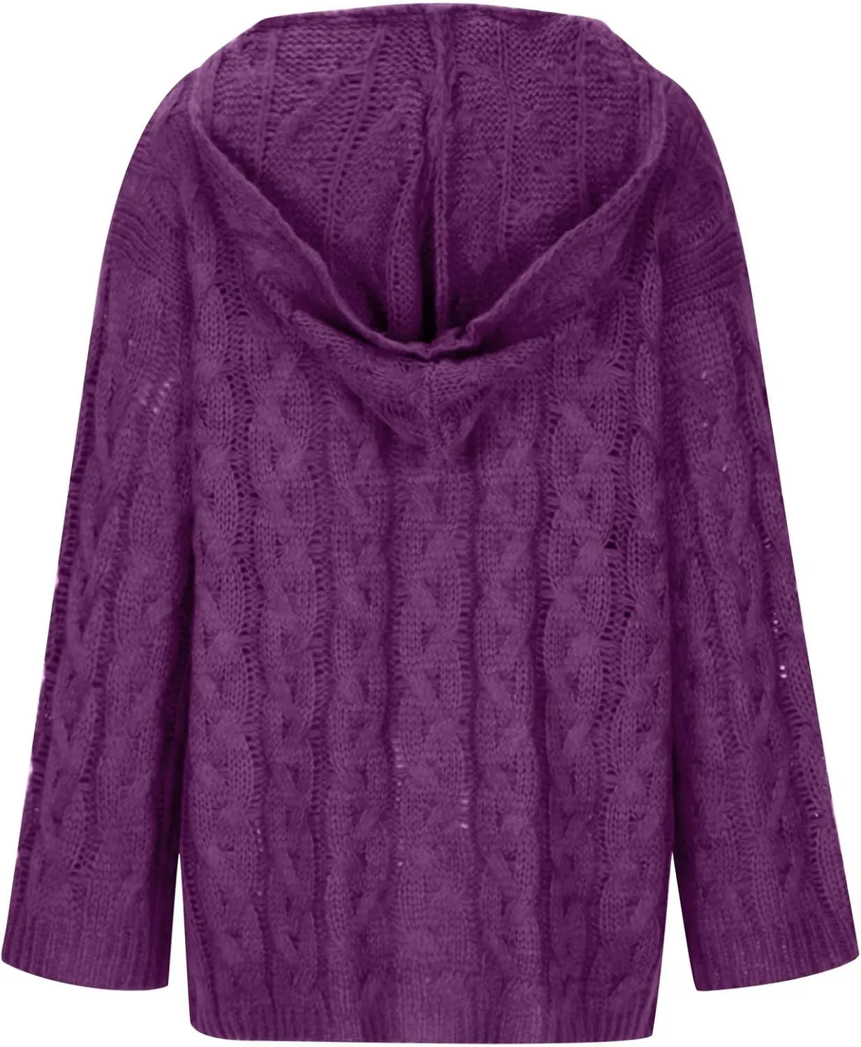 Women Chunky Cable Knit Hooded Sweater, Solid Color V-Neck Casual Pullover Long Sleeve Oversized Comfy Sweaters Top