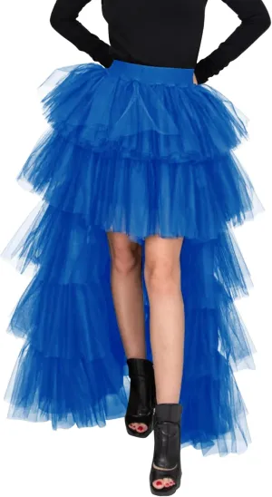 Women's High Low Tutu Skirts Sweet Elastic Waist Tulle Layered Ruffles Mesh Long Tiered Skirt