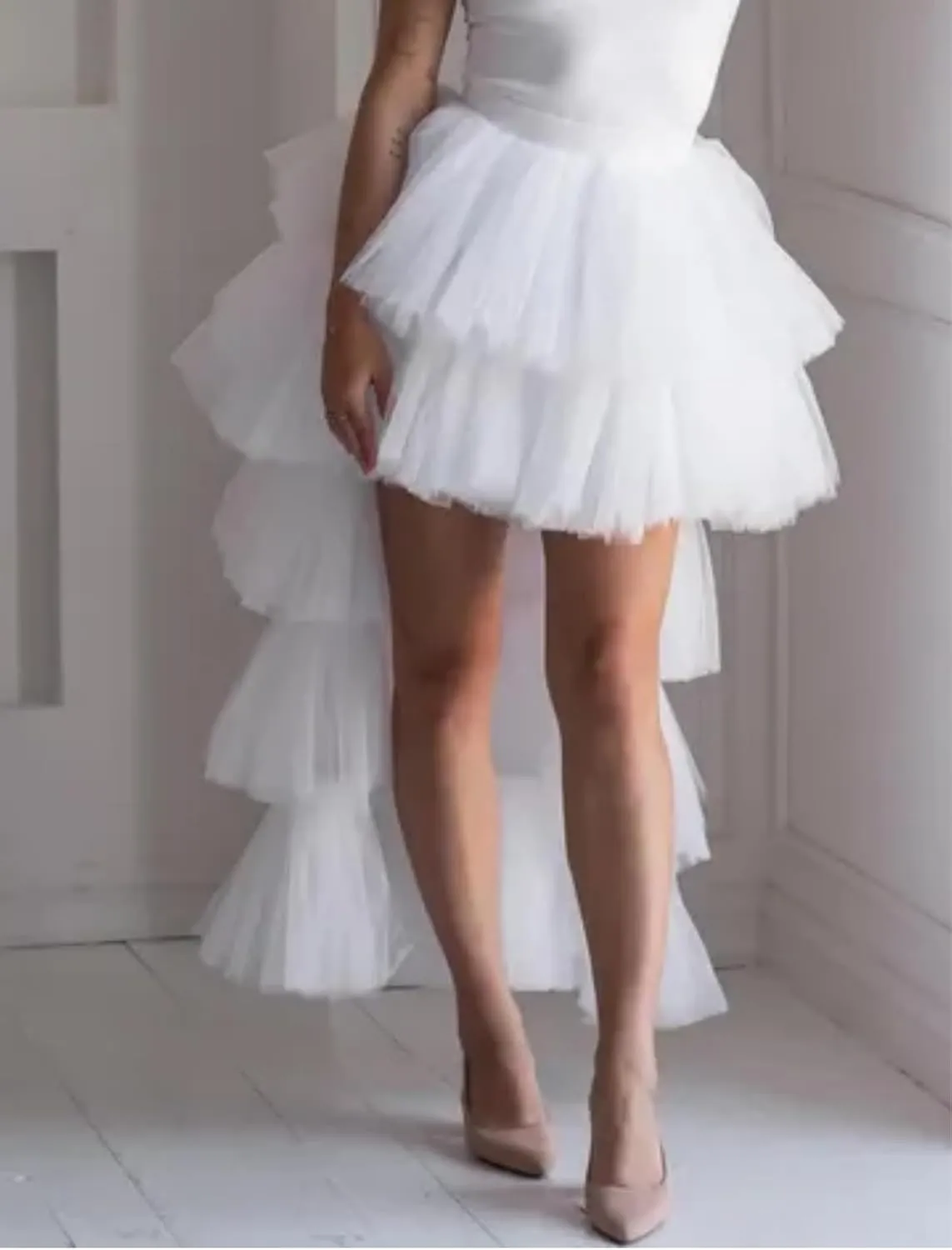 Women's High Low Tutu Skirts Sweet Elastic Waist Tulle Layered Ruffles Mesh Long Tiered Skirt