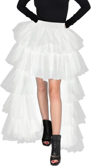 Women's High Low Tutu Skirts Sweet Elastic Waist Tulle Layered Ruffles Mesh Long Tiered Skirt