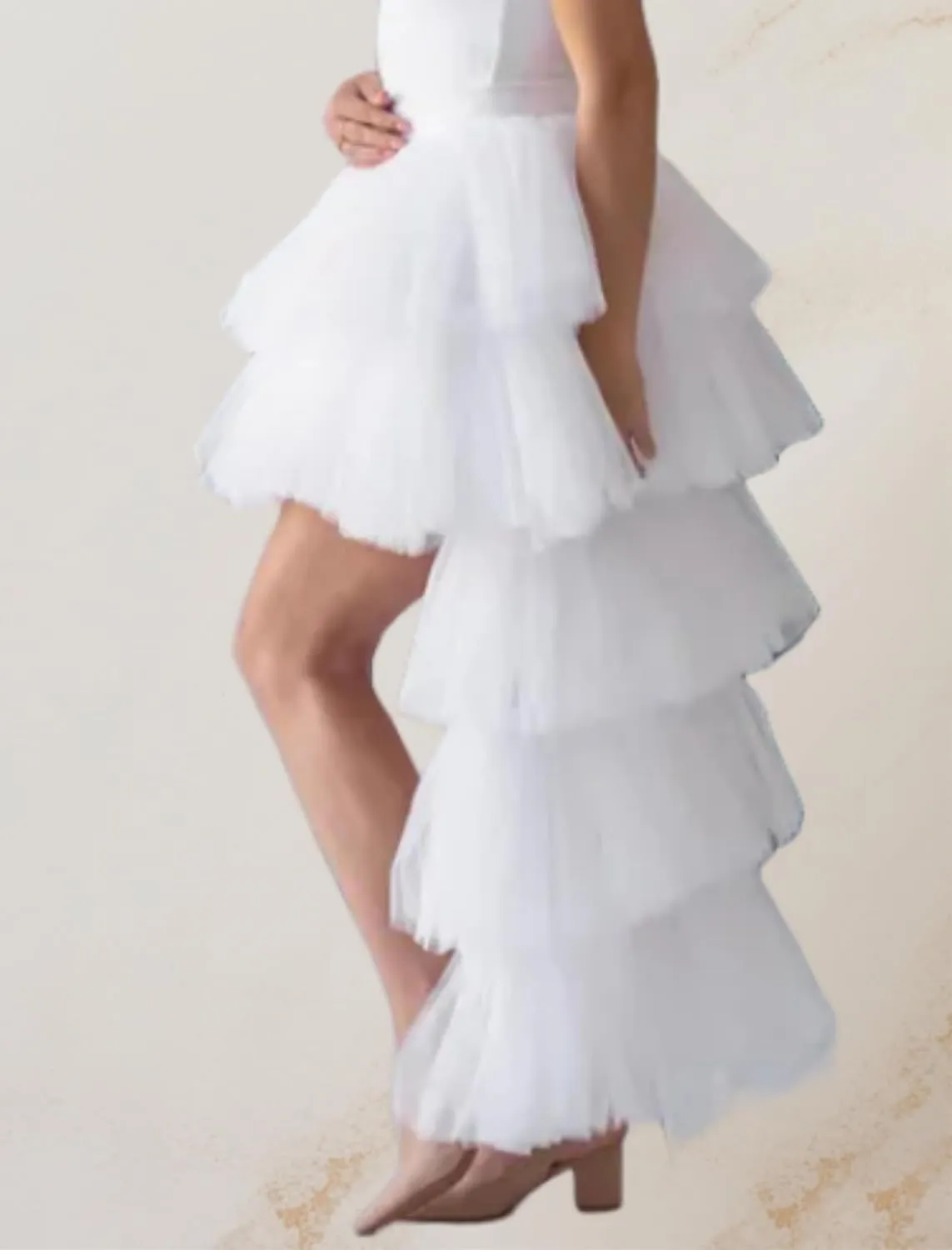 Women's High Low Tutu Skirts Sweet Elastic Waist Tulle Layered Ruffles Mesh Long Tiered Skirt
