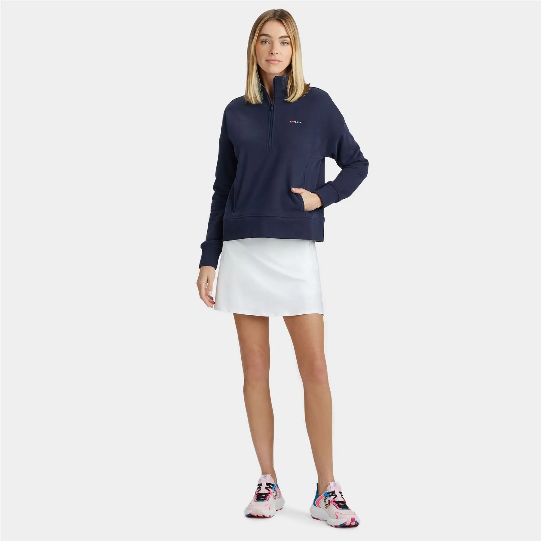 Womens I Hate Golf French Terry Quarter Zip Boxy Pullover Twilight - SS24