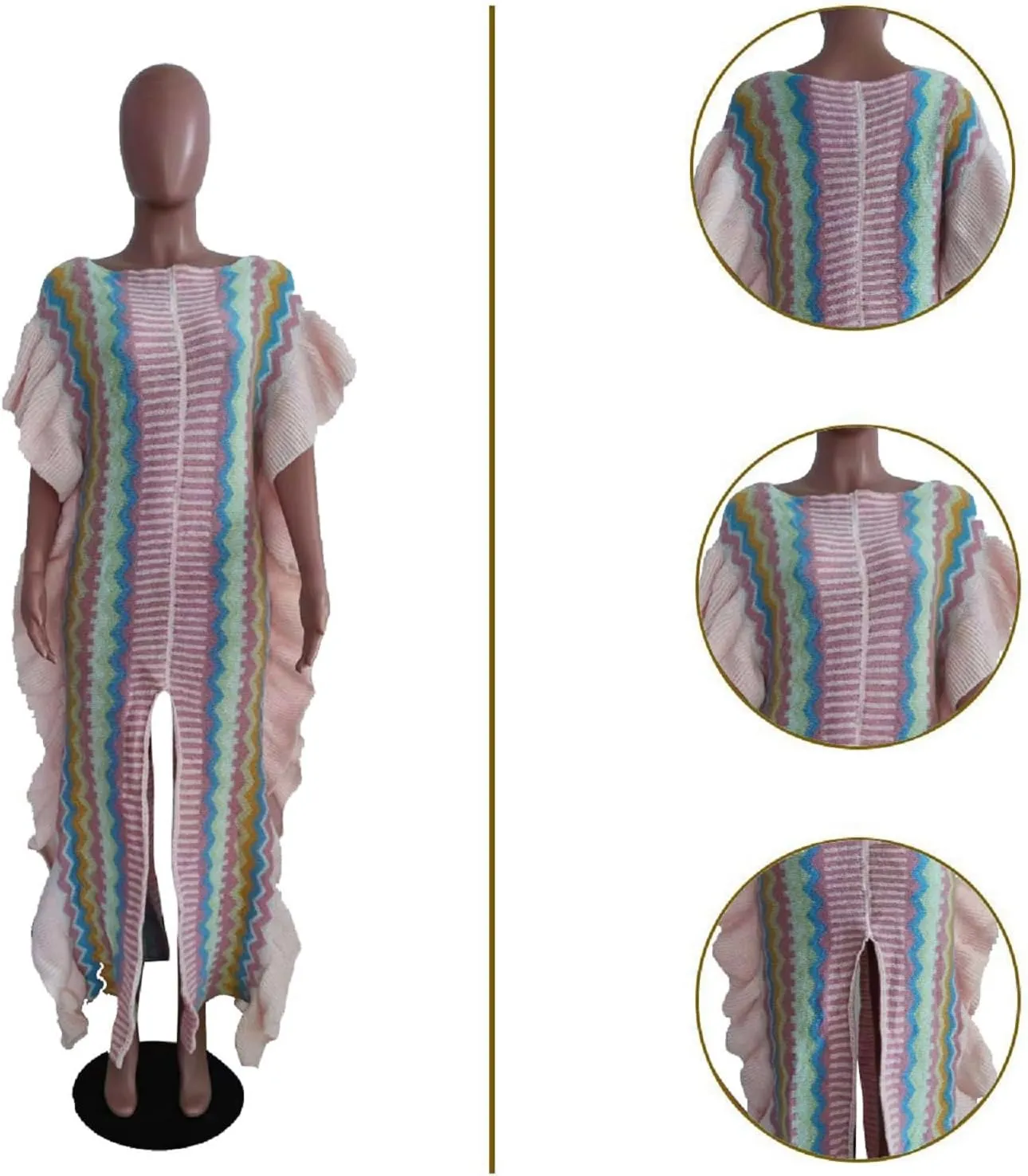 Women's Pullover Cable Knit Sweater Long Dress Short Sleeve Slit Ruffle Maxi Sweater Dress for Party