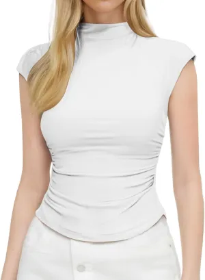 Women's Summer Semi High Neck Solid Color Slim Fit Sleeveless Girl Style Vest Sleeveless Shirts for Women