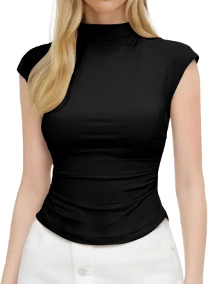 Women's Summer Semi High Neck Solid Color Slim Fit Sleeveless Girl Style Vest Sleeveless Shirts for Women