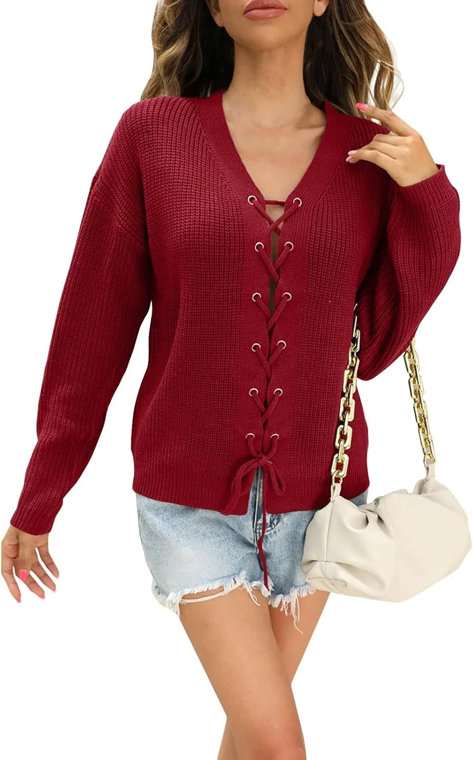 Womens Sweaters Trendy Hollow Out Long Sleeve Pullover Tops Casual Loose Crewneck Knit Solid Jumper Tops Plus Size