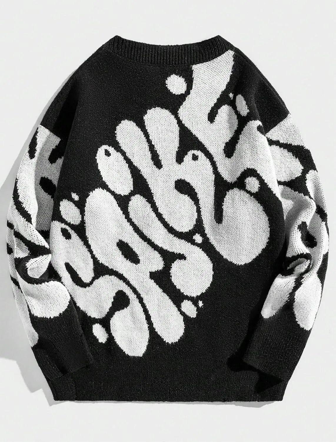 ZAFUL Men's Oversized Sweater Long Sleeve Crewneck Y2K Graphic Color Block Casual Knitted Pullover Sweater