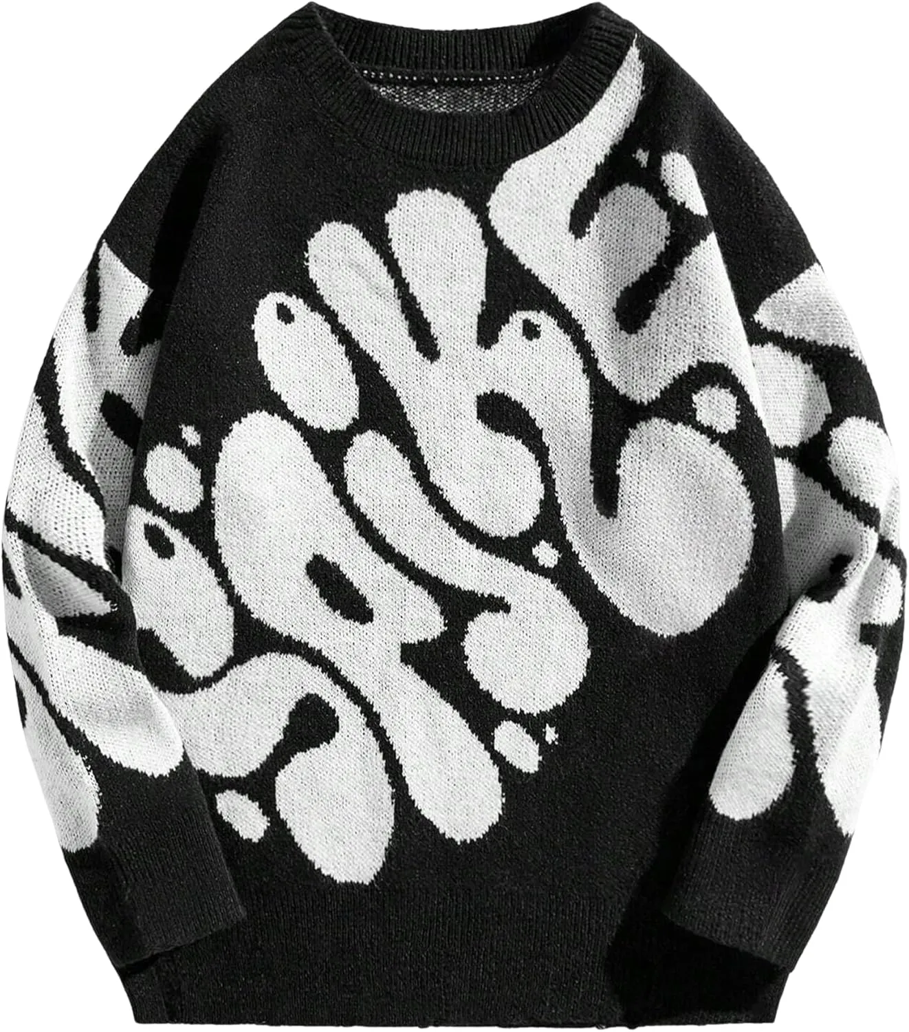 ZAFUL Men's Oversized Sweater Long Sleeve Crewneck Y2K Graphic Color Block Casual Knitted Pullover Sweater