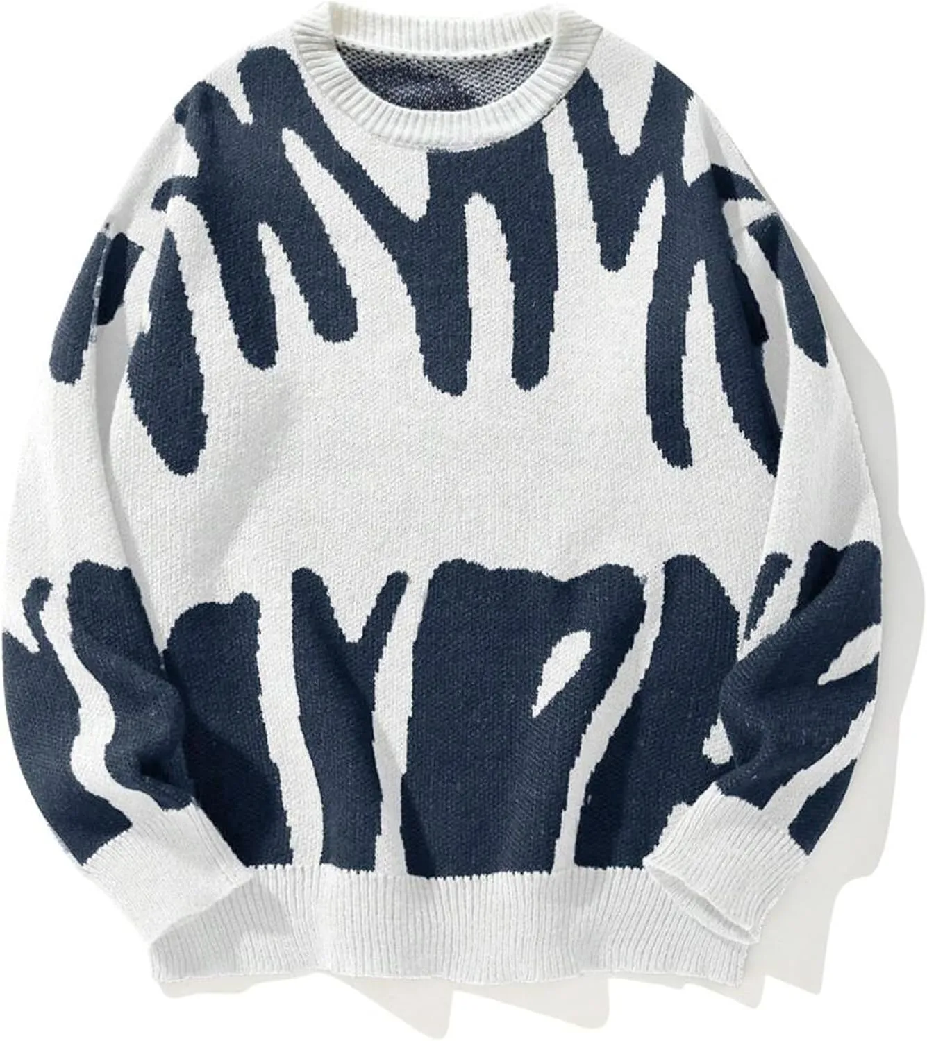 ZAFUL Men's Oversized Sweater Long Sleeve Crewneck Y2K Graphic Color Block Casual Knitted Pullover Sweater