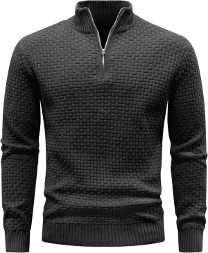 Zaitun Men's Quarter Zip Sweaters Polo Zip Up Pullover Waffle Knit Mock Neck Turtleneck