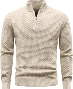Zaitun Men's Quarter Zip Sweaters Polo Zip Up Pullover Waffle Knit Mock Neck Turtleneck