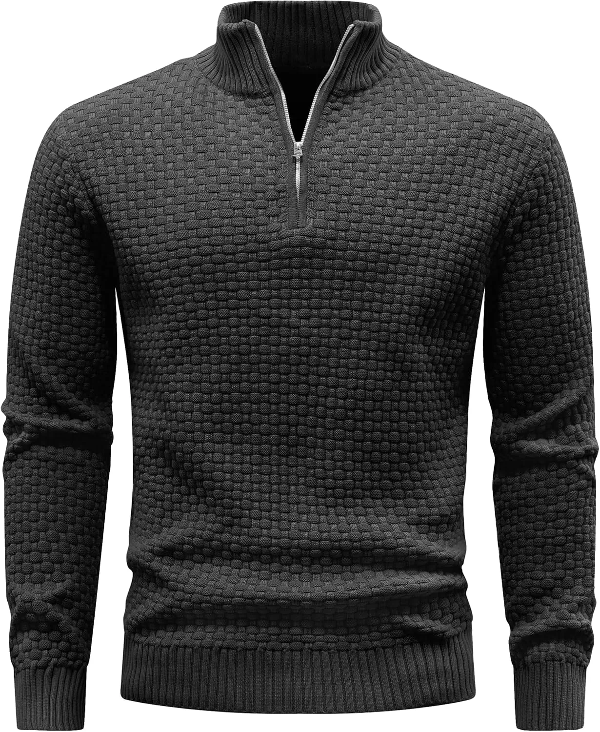 Zaitun Men's Quarter Zip Sweaters Polo Zip Up Pullover Waffle Knit Mock Neck Turtleneck