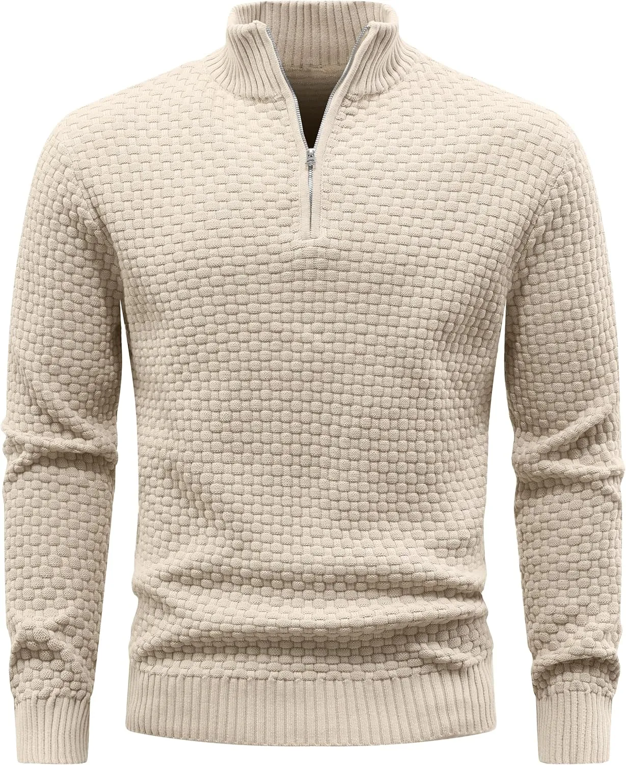 Zaitun Men's Quarter Zip Sweaters Polo Zip Up Pullover Waffle Knit Mock Neck Turtleneck